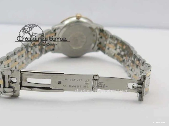 0426 De Ville 27mm SS RG Ladies MK 1:1 Best Edition White MOP Dial Diamond Markers On SS Bracelet Ronda Quartz Chic 8198